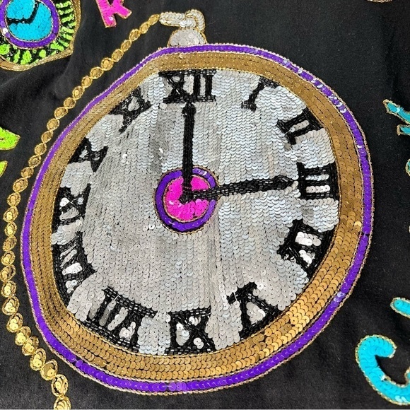 VINTAGE MODI DENIM Black Sequined Time Flies Jacket Coat Women's M 8-10 - Picture 15 of 17